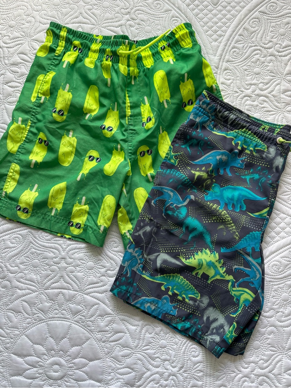 Kids Green Popsicle & Dino Swim Shorts - 10/12